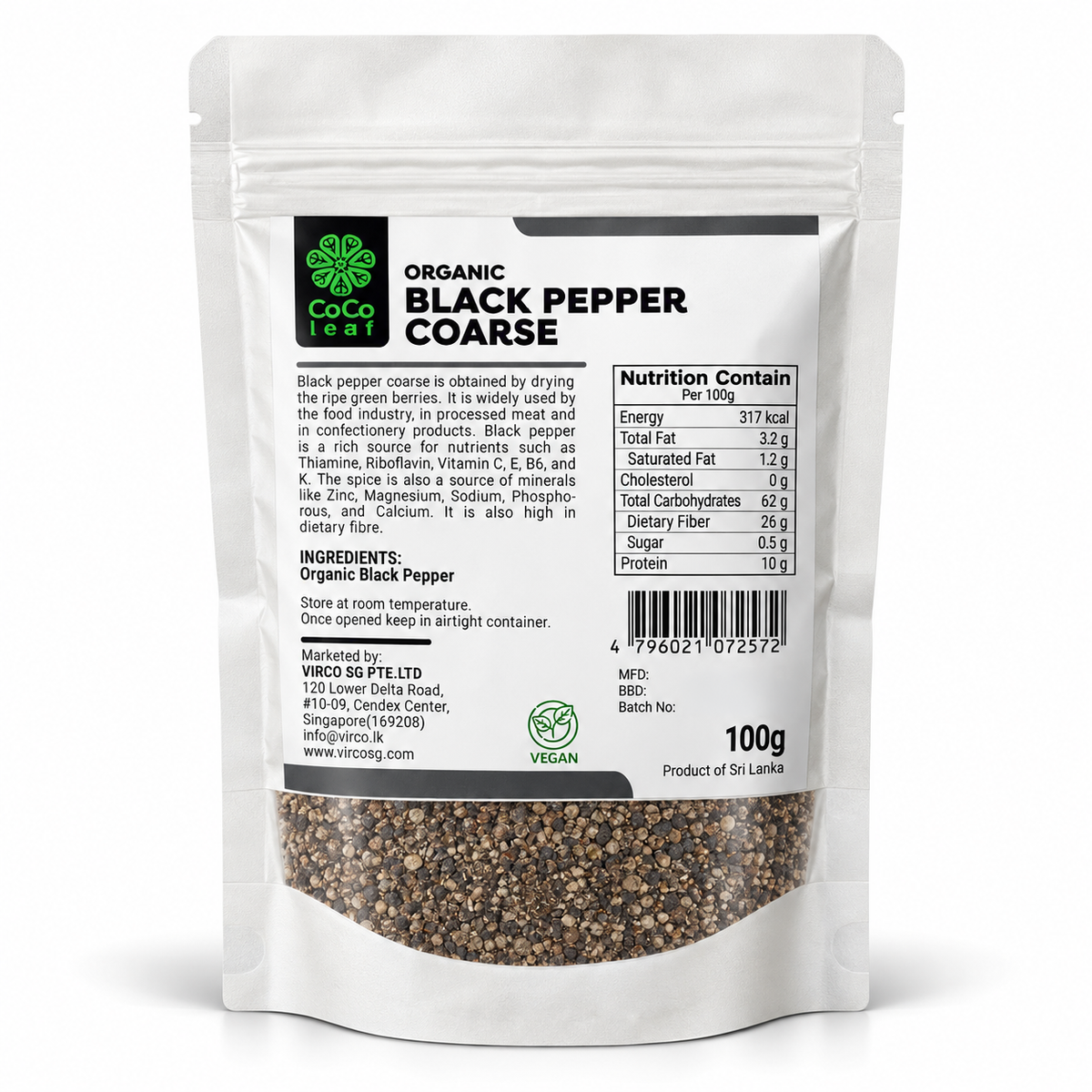 Organic Coarsely Ground Black Pepper - (100g)